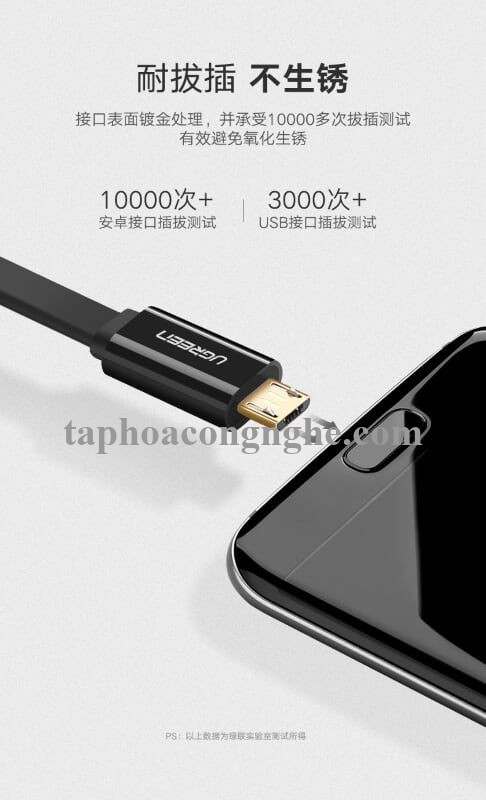 Ugreen 30675 0.5M màu Đen Cáp sạc truyền dữ liệu USB 2.0 sang MICRO USB dáng dẹt US118 30030675